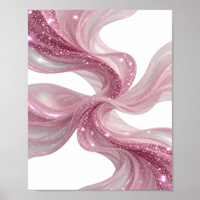 Klar Silver Rosa GLITTERVÅGOR 3D Text Konst Poster (Framsidan)
