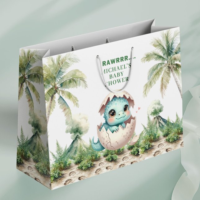 Klar snart Baby Dino presentpåse Shower tema (Hatching Soon Baby Dino Gift Bag Shower Theme)