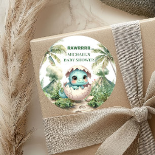 Klar snart Dinoägg Baby Shower-dekaler Runt Klistermärke