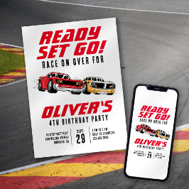 Klar Starta Nu! Bilar Födelsedagsfest Inbjudningar