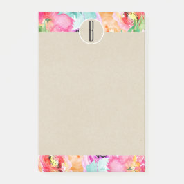 Klara akvarellblommor kraftmonogram initialbokstav post-it block