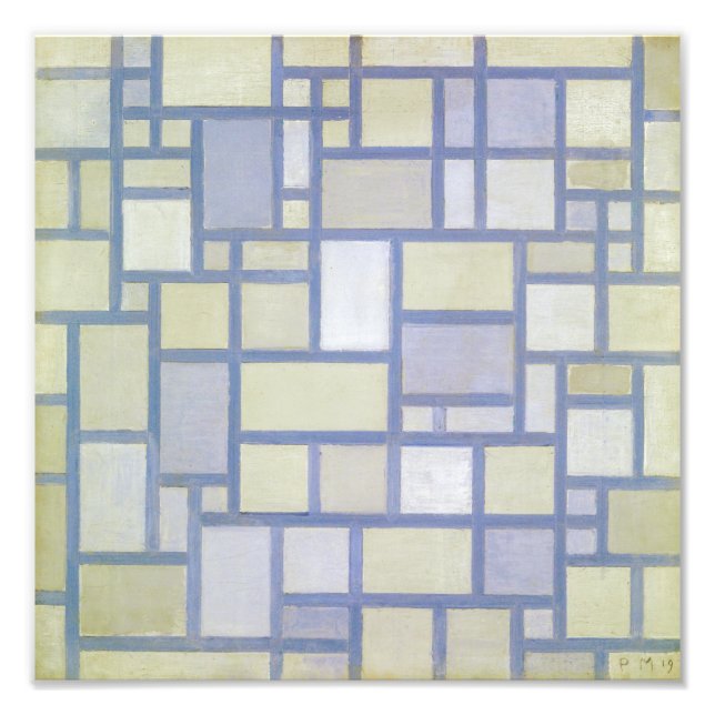 Klara färger grå linjer | Piet Mondrian | Fototryck (Framsidan)
