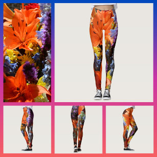 Klara färgglada orange liljor blomstermönster abst leggings