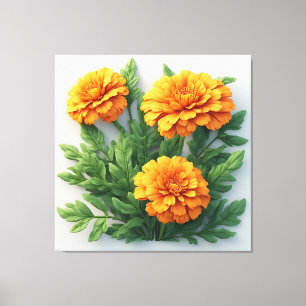 Klara orange sammetsblommor med gröna blad canvastryck