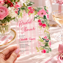 Klara rosa randiga vinterblommiga bröllopsdusch