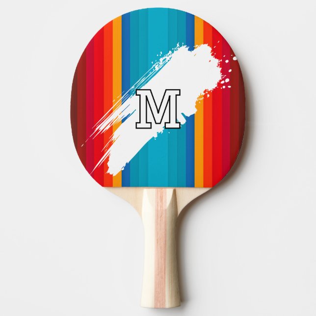 Klarfärgade ränder med monogram ping pong pingisracket (Framsidan)