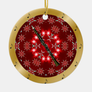 Klarinett ~ Silver ~ Röd~ Guld ~ Jul ~ Julgransprydnad Keramik