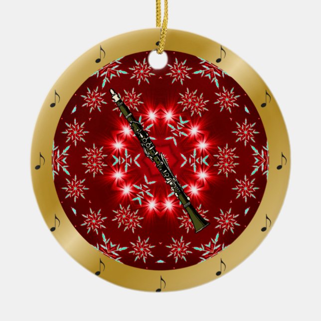 Klarinett ~ Silver ~ Röd~ Guld ~ Jul ~ Julgransprydnad Keramik (Framsidan)