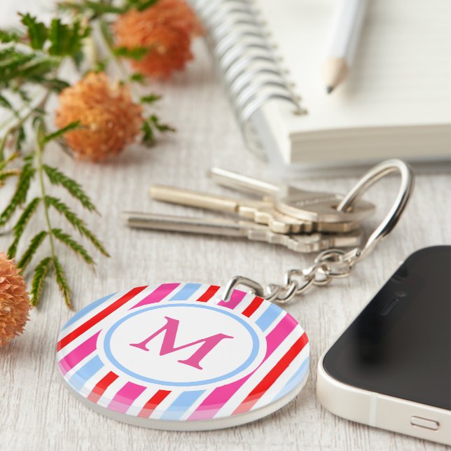 Klarröda och blåa candy-ränder med monogram (Högra Framsidan)