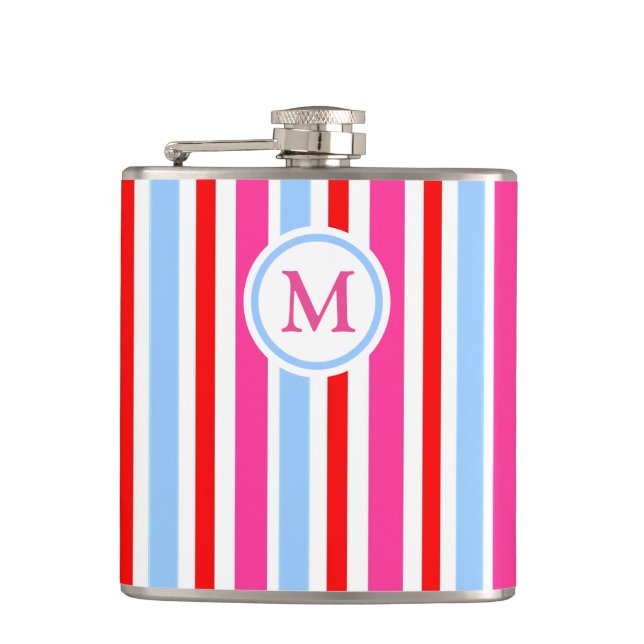 Klarröda och blåa ränder med monogram fickplunta (Framsidan)