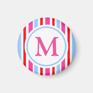 Klarröda och blåa ränder med monogram magnet