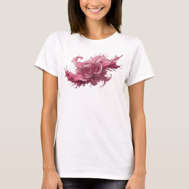 Klarrosa ABSTRAKT KONST Konsttryck T Shirt (Framsida)