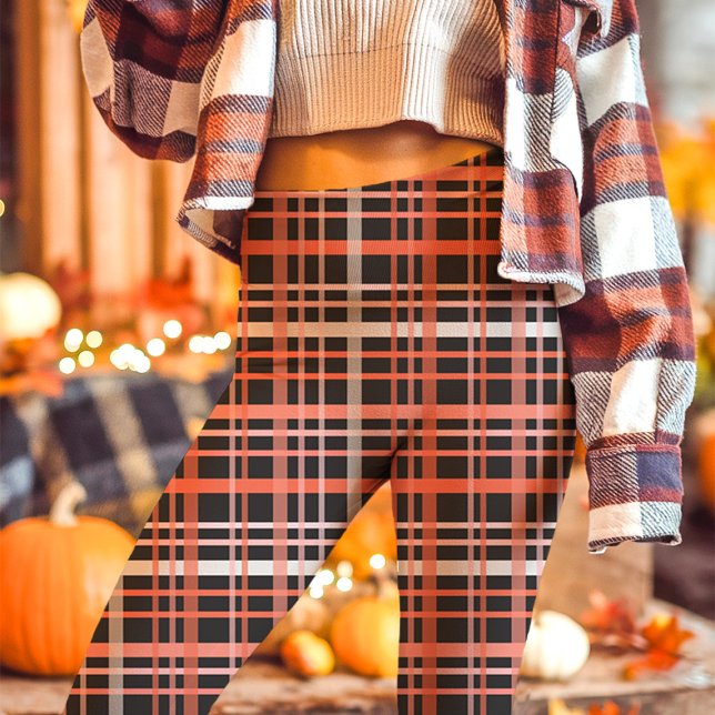 Klarrosa, orange och svart höstkaro leggings (Skapare uppladdad)