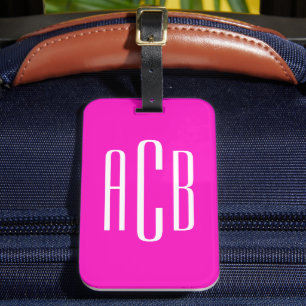 Klarrosa Vertikalt Trebokstavsmonogram Bagagebricka