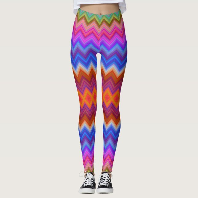 Klart färgade leggings med djärvt sicksack-mönster (Framsida)