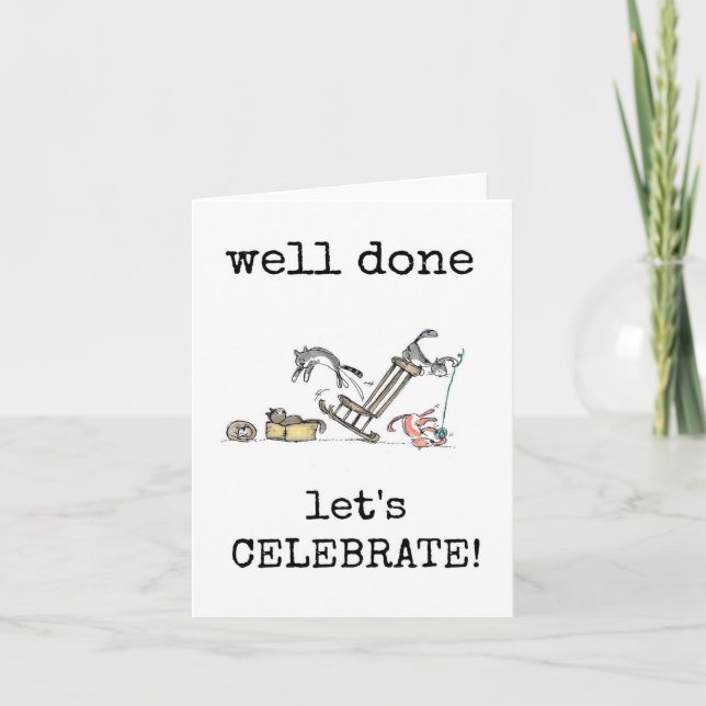 Klart, Grattisar, Cute Cat Card Kort (Framsida)