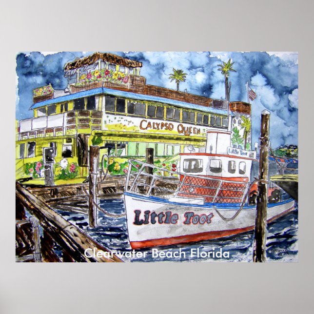 klarwater_boat_lack, Clearwater Beach Florida Poster (Framsidan)