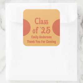 Klass 125 Orange Grad Namn Tack Studenten Fyrkantigt Klistermärke