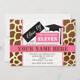 Klass 2011 Giraffe Print & Rosa Studenten Inbjudningar