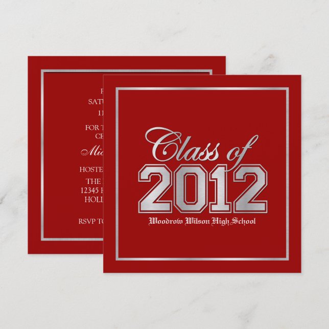 Klass 2012 Premium Red/Silver Studenten Inbjudningar (Fram/baksida)