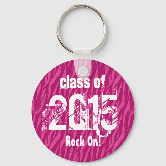 Klass 2015 eller valfritt år Studenten Rosa Zebra Nyckelring (Framsida)