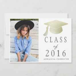 Klass 2016: Silver Foil Studenten Hat Photo Inbjudningar