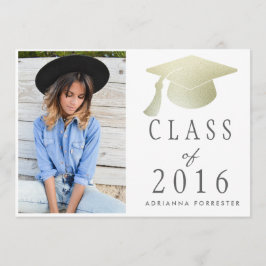 Klass 2016: Silver Foil Studenten Hat Photo Inbjudningar
