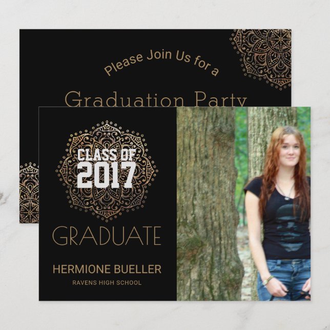 Klass 2017 Boho Mandala | Photo Studenten Inbjudningar (Fram/baksida)