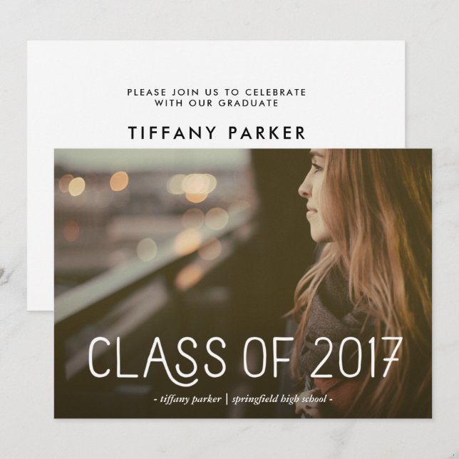 Klass 2017 | Modern Typografi Foto Grad Party Inbjudningar (Fram/baksida)