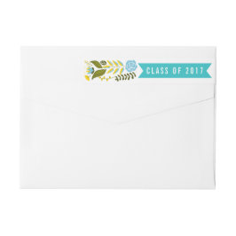 Klass 2017 studenten aqua, Yello modern blommigt Etikettband