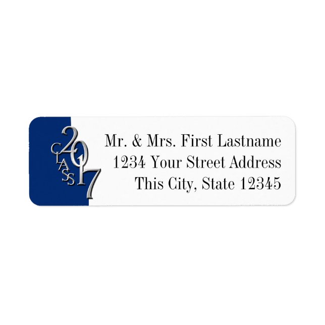 Klass 2017 Studenten Blue Silver Returadress Etikett (Framsidan)