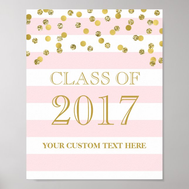 Klass 2017 Studenten Sign Guld Confetti Rosa Poster (Framsidan)