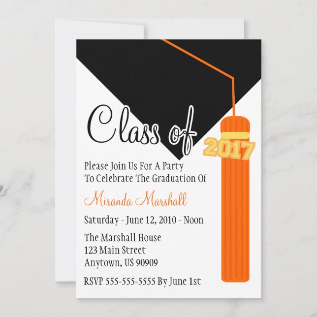 Klass 2017: Tassel Studenten Inbjudan (Orange) (Framsida)