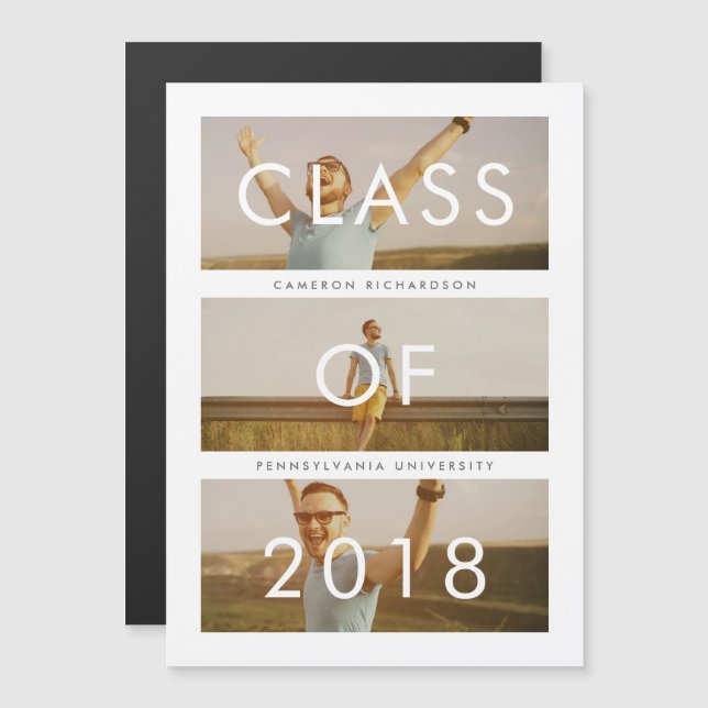 Klass 2018 | 3 Foto Studenten-meddelande Magnetisk Inbjudningskort (Fram/baksida)