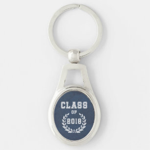 Klass 2018 ovalt silverfärgad nyckelring