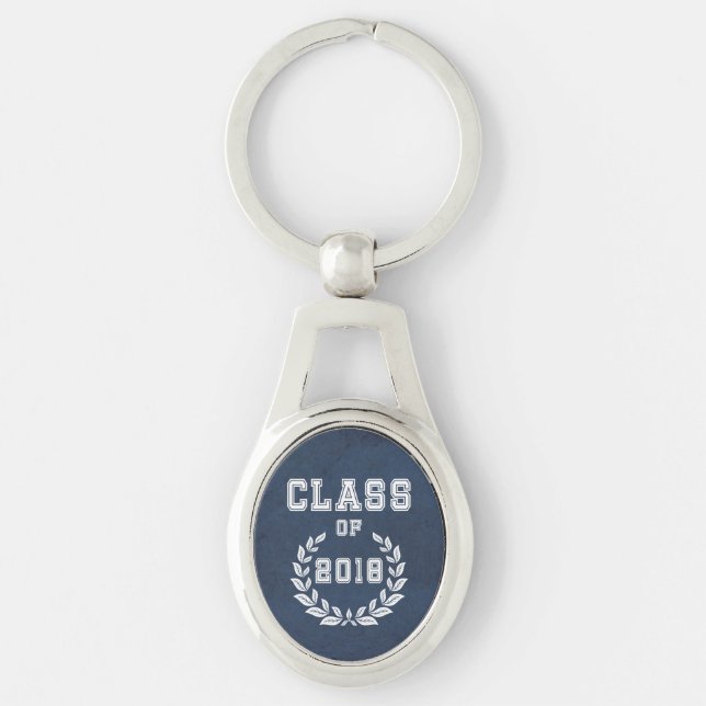 Klass 2018 ovalt silverfärgad nyckelring (Framsidan)