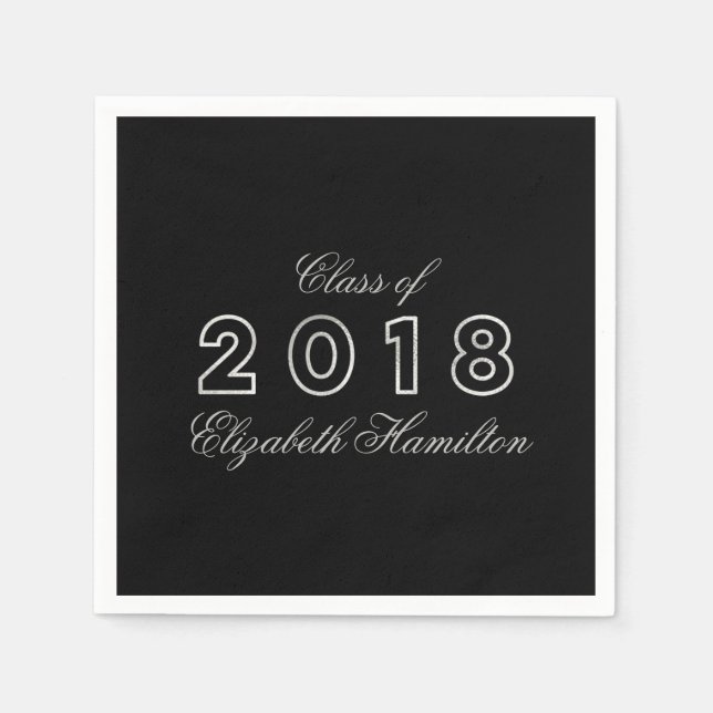 Klass 2018 Silver & Black Elegant Examen Pappersservett (Framsidan)