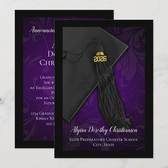 Klass 2019 Lila Tassel College Graduation Inbjudningar (Fram/baksida)