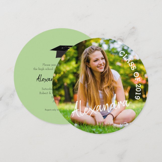 Klass 2019, Studentfest av foto, Rund Inbjudningar (Fram/baksida)