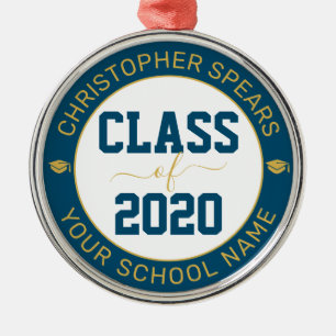 Klass 2020 Elegant Modern Navy Student Julgransprydnad Metall