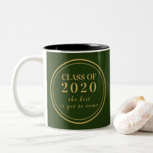 Klass 2020 Grönt Guld Monogram Studenten Två-Tonad Mugg