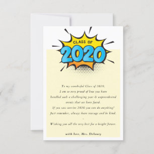 Klass 2020 klasslärare till elev not comic tack kort