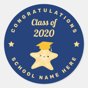 Klass 2020 Royal Blue och Guld Star Student Runt Klistermärke
