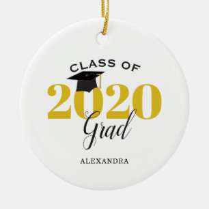Klass 2020 Student Modern Guld och svart Julgransprydnad Keramik