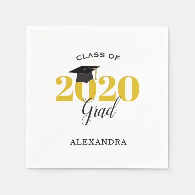 Klass 2020 Student | Modern Guld och svart Pappersservett (Framsidan)