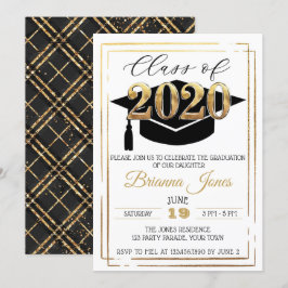 Klass 2020 Svarta och Guld Studenten Inbjudningar