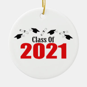 Klass 2021 Caps och diplom (röd) Julgransprydnad Keramik