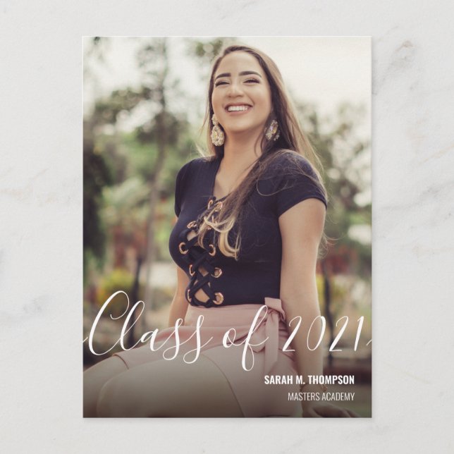 Klass 2021: Kvinnlig fotnoter i Student Namn Meddelande Vykort (Framsida)