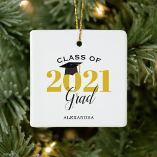Klass 2021 Student Modern Guld och svart Julgransprydnad Keramik