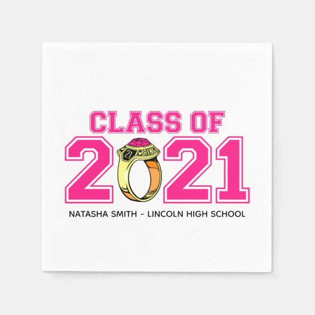Klass 2021 Studenten Napkins (Shock rosa Ring) Pappersservett (Framsidan)